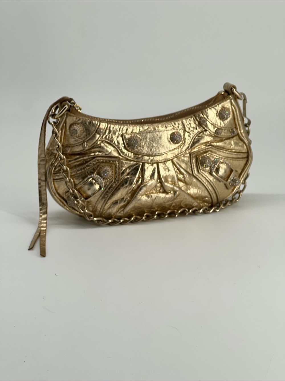 Balenciaga Le Cagole Mini Shoulder Bag Gold Leather With Crystal Studs - Picture 2 of 12